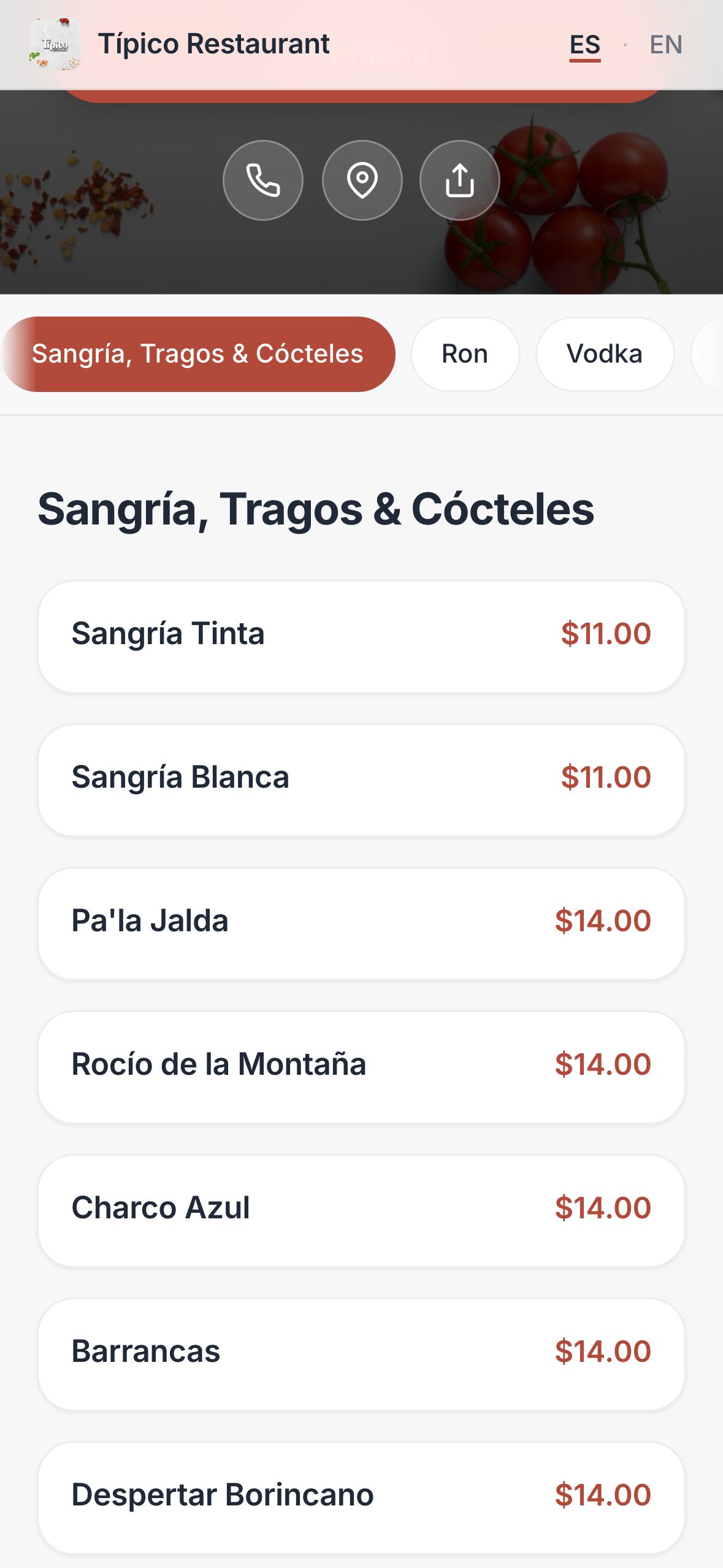 Menú digital de Típico Restaurant